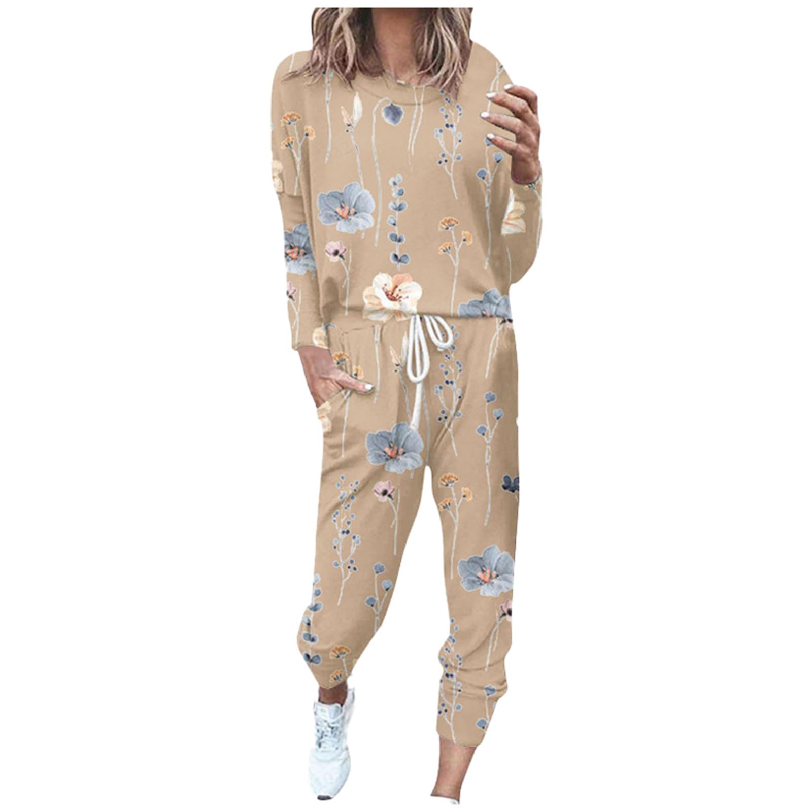 Damen Langarm Set Weichem Stoff Elegantes Zweiteiler Outfit Für Casual Anlässe Bequeme Alltagsmode Mit Modernem Druck
