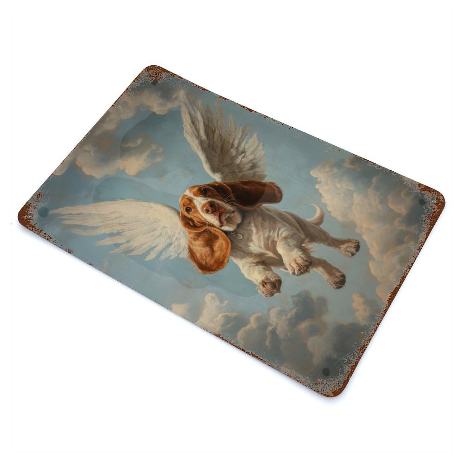 Rust Effect Basset Hound Angel Pet Loss Remembrance Art Basset Hound with Wings Vintage Rust Metal Sign 11.8"x7.9", Classic Wall Plaque for Shed, Workshop And Garage Wall Decor