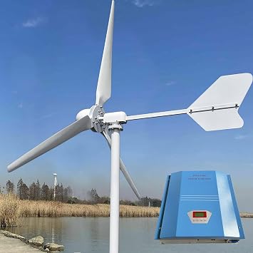 5000W 48V Horizontal Wind Turbine 1.6M Blades 5KW Wind Generator Kits with PWM Charge Controller to Charge 48V Battery for Home Farm Off Grid System No Mast