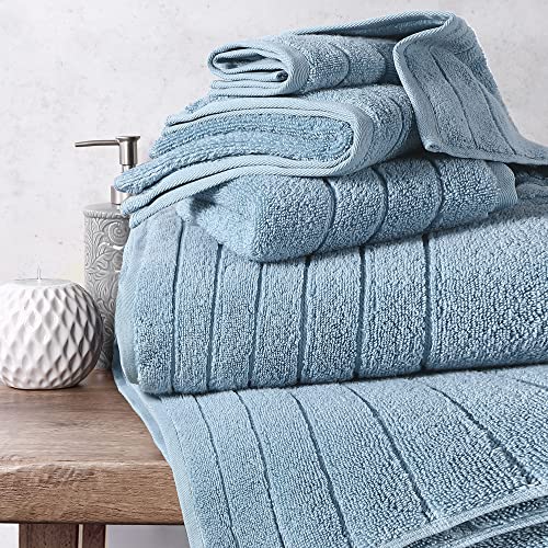 Image of Anne Klein 6-Piece Reverie Towel Set, 2 Bath Towels, 2 Hand Towels, 2 Wash Cloths, 100% Cotton, Chambray Blue