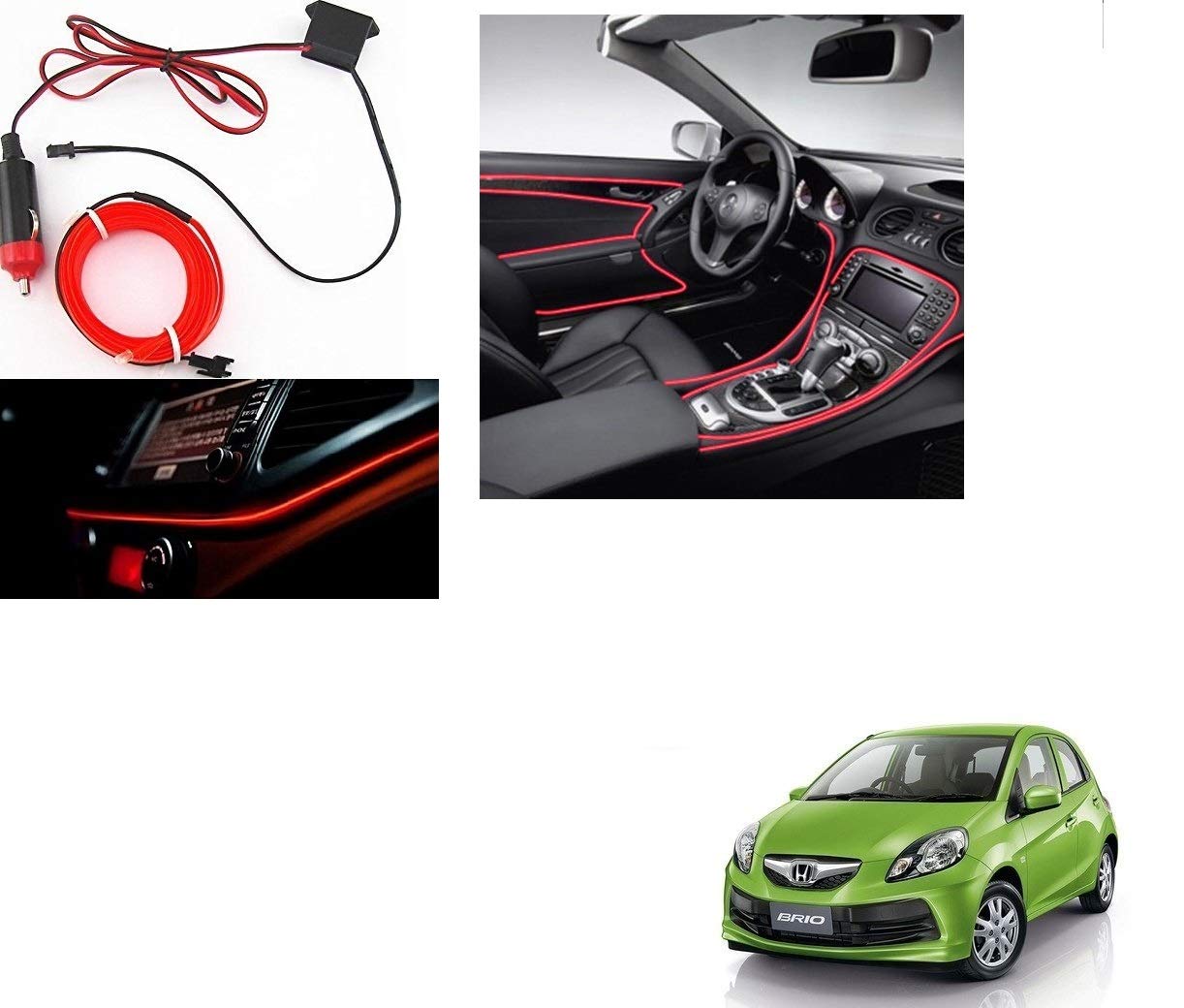 Kozdiko Red Color 12V 5Mtrs Roll Cold Light Car Socket Strip Neon Lamp Mood Creator Decor InteriorLighting for Honda Brio