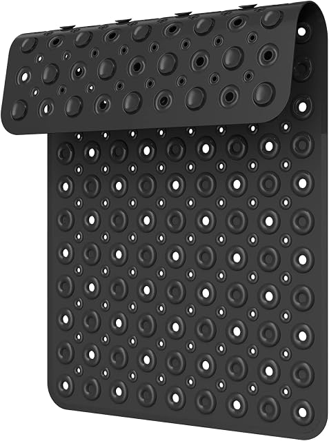 XIYUNTE Long Bath Mat Non Slip Anti Mould - 70 x 40 cm Bathtub Mat with Suction Cups Shower Mats for Inside Shower, Anti Slip Shower Mat with Drain Holes, Machine Washable, Black