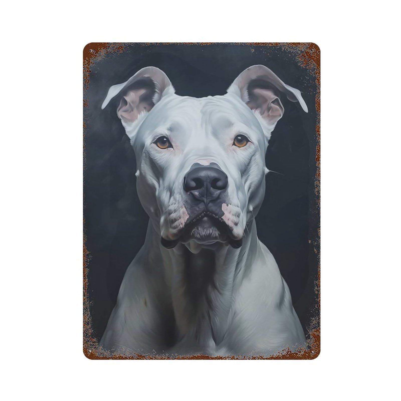 Rust Effect White Dogo Argentino Portrait Rusty Metal Tin Sign 15.7"x11.8", Rustic Home Decor for Bistro, Counter And Cafe Decor