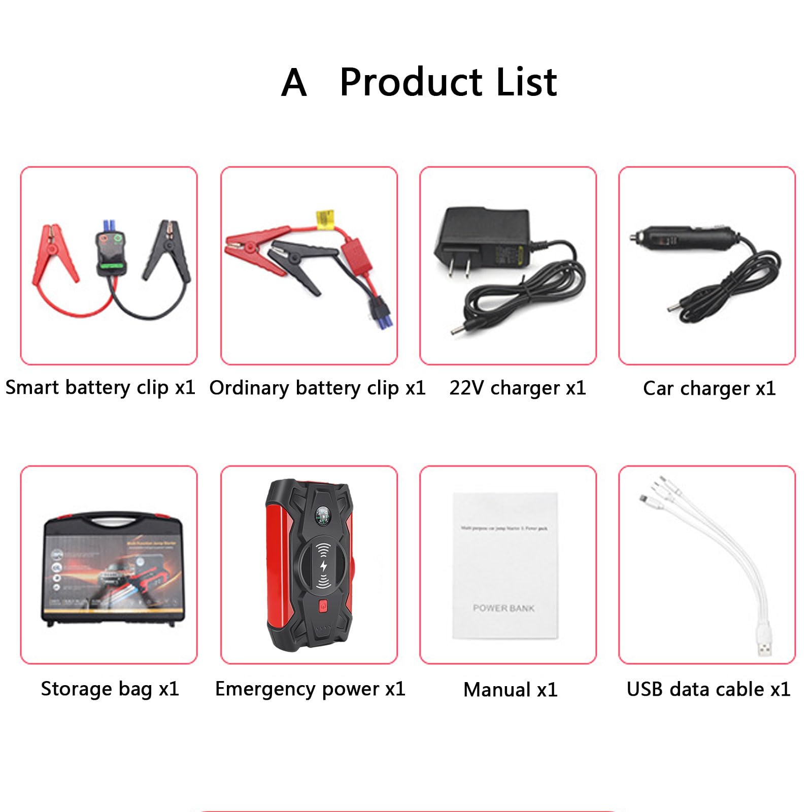 Avviamento Emergenza Auto Car Jump Starter con Caricabatterie Wireless 12V Portatile 39800mAh Power Bank Alimentatore Emergenza per Auto