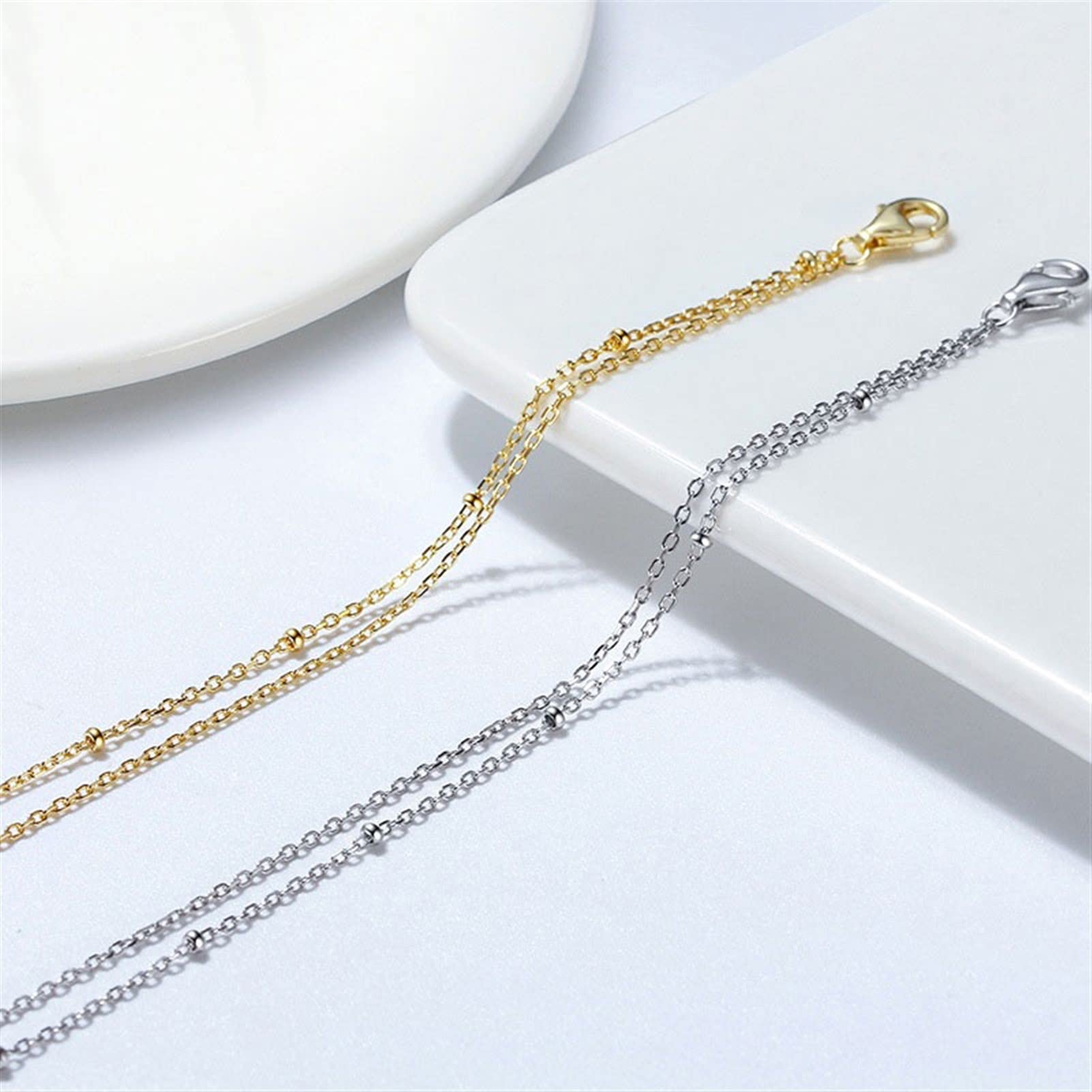 Cavigliere Donna Cavigliera Doppi Strati Cavigliera Stazione di Perline Cavigliere con Perline a Strati Gioielli in Argento Sterling 925 per Piede da Indossare Tutti i Giorni Cavigliere da Donna