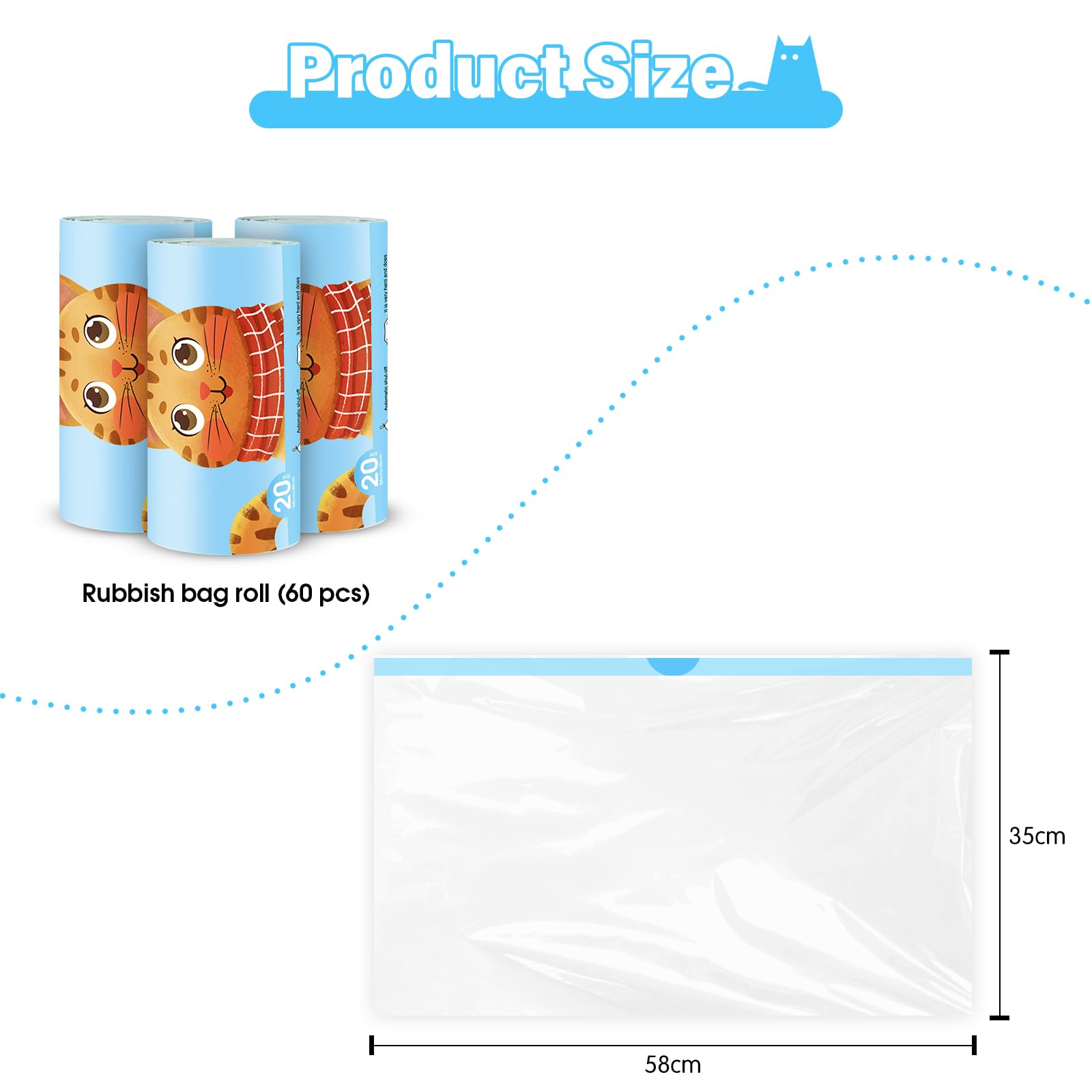 NathrBTV 60 Cat Litter Bags 580 x 350 mm Biodegradable Bags for Litter Boxes with Draws Tear-Resistant - Image 2