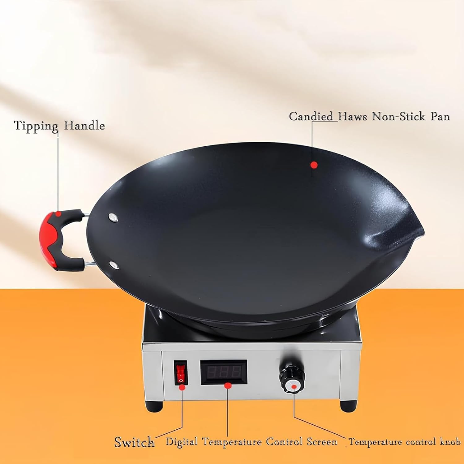 Electric Candy Melting Pot with Digital Temperature Control, 1300W, 35.5cm Diameter, Adjustable Temperature for Melting Sugar