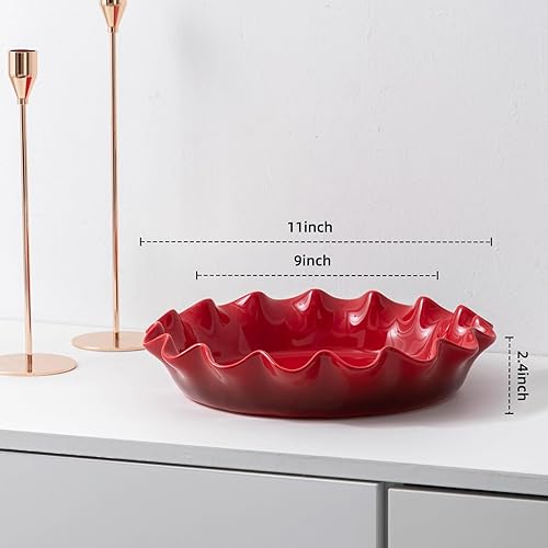 Miniatura 2 de Fun Elements - Molde de cerámica para tartas de 9 pulgadas de profundidad, plato con volantes para hornear, plato antiadherente para tarta de