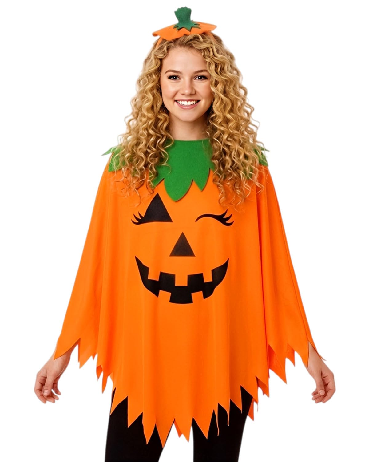 DAFNE Disfraz Carnaval Mujer, Disfraz Calabaza Mujer, Disfraces de Carnaval para Mujer, Festival Divertido Lindo Disfrazs Fiesta Calabazas Naranja Poncho Traje con Sombrero Calabazas para Adultos