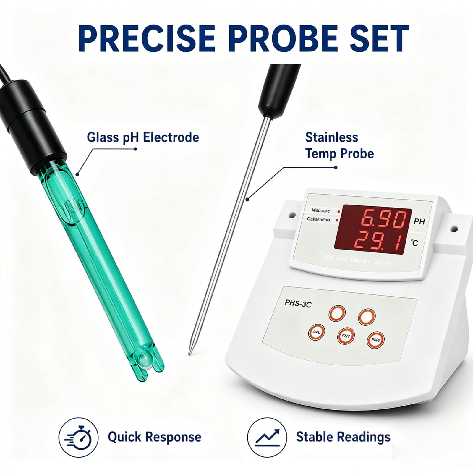 Medidor De Ph De Sobremesa para Laboratorio, Medidor De Acidez De Sobremesa con Autocalibración, Precisión De ±0,01 Ph Y 2 Electrodos De Ph/Temperatura, 0℃-50℃ ATC, con Soporte, para Medio
