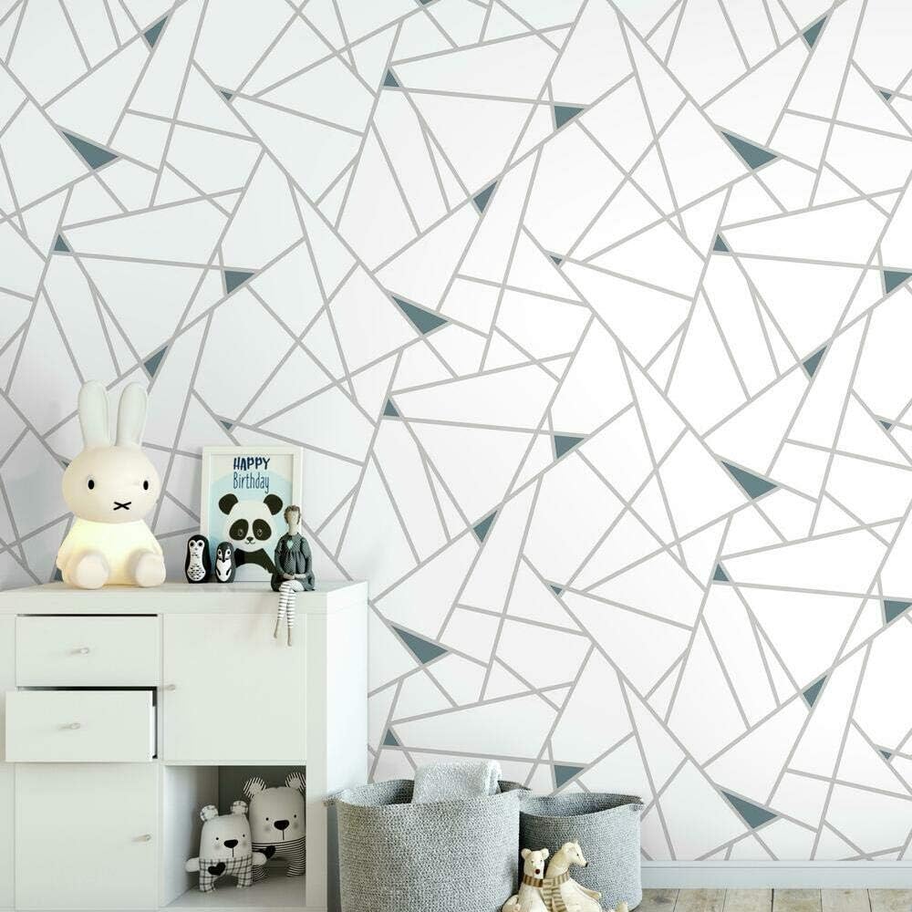 RMK11269WP Teal and Metallic Silver Fracture Peel and Stick Wallpaper