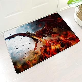 Buweirezhi Wycieraczka Fantasy Leący smok ogień, wygodny dywan powitalny do drzwi wejściowych, wielokolorowy, 45 x 70 cm