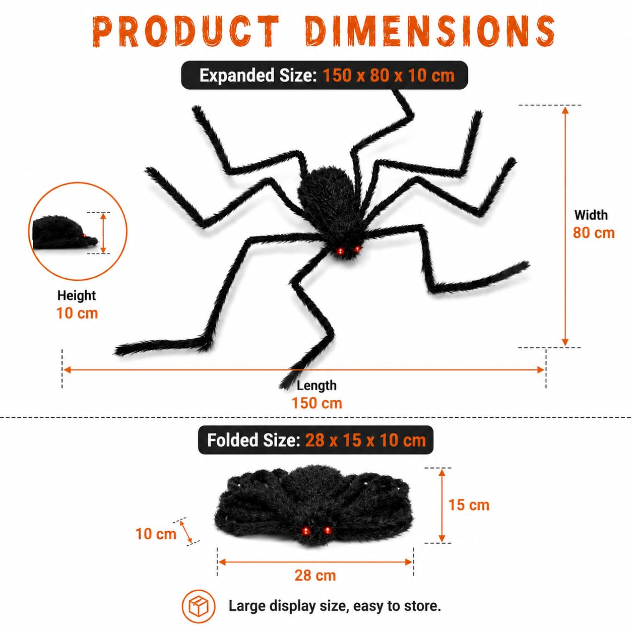 Duży Ruchomy Pająk Halloween, Dekoracja z Czerwonymi LED i Dźwiękiem