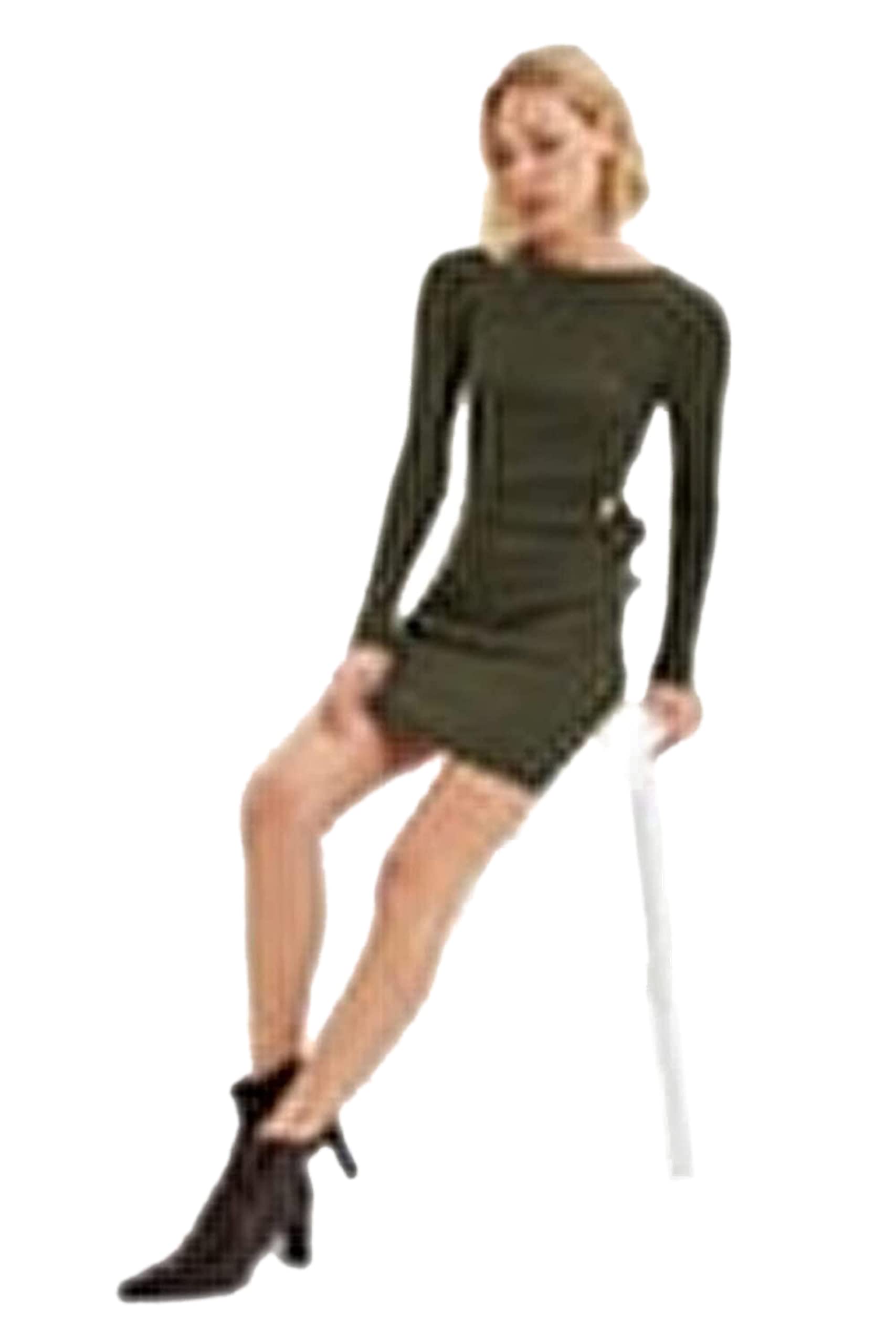 Trendyol Women Young Mini Bodycon Fitted Knit Dress Khaki