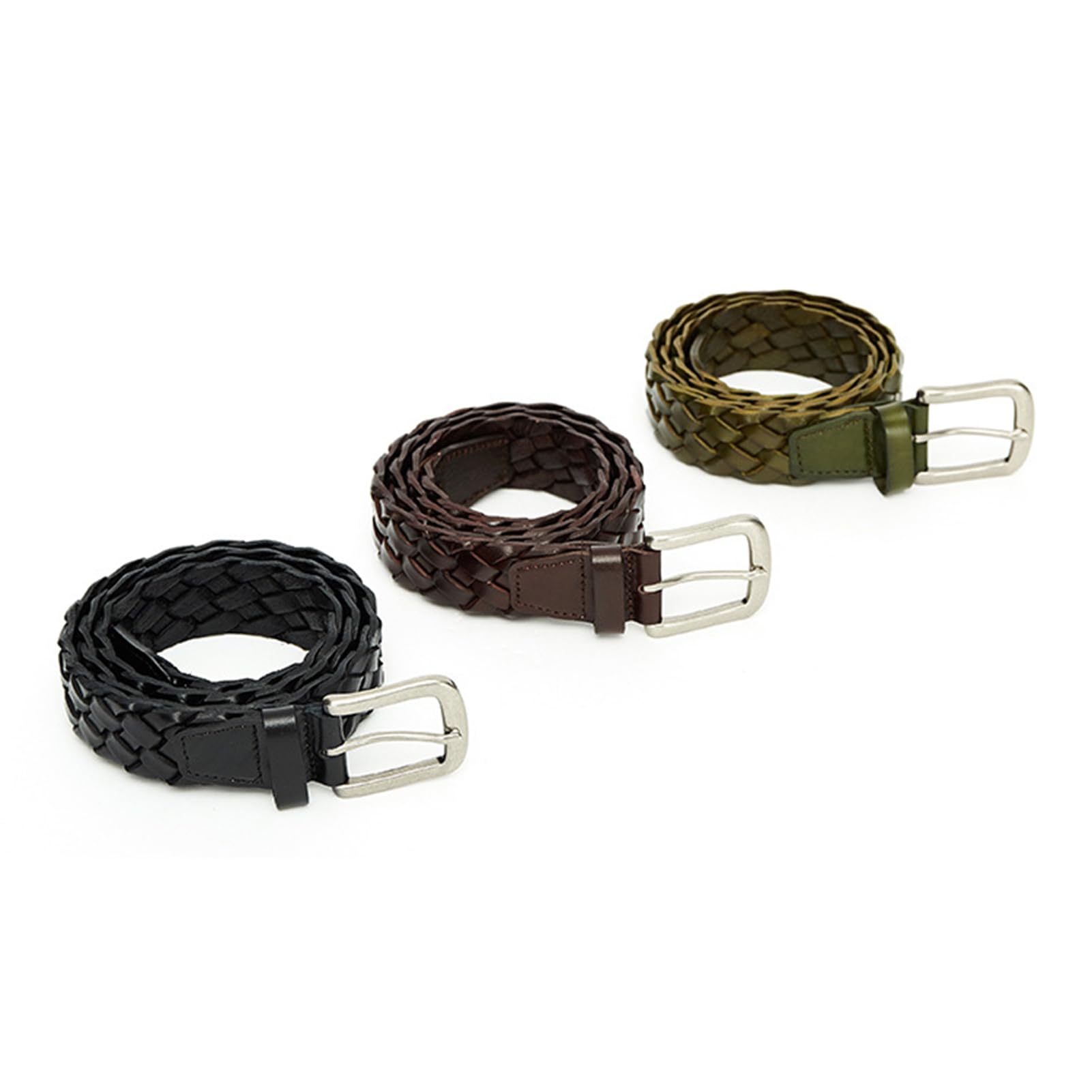 Genérico Mujer Cinturón Trenzado 3,5cm De Ancho Cinturones De Piel De Vacuno con Hebilla Plateada para Vestidos, Vaqueros, Faldas Y Pantalones(110cm/43, Black)