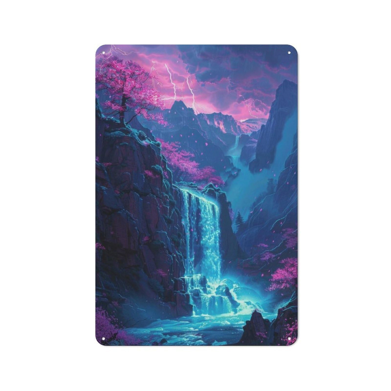 Junmoney Magical Mountain Waterfall Rustic Tin Sign 30X20cm For Café Or Restaurant, A Decorative Christmas Gift For Hospitality Interior Collectors