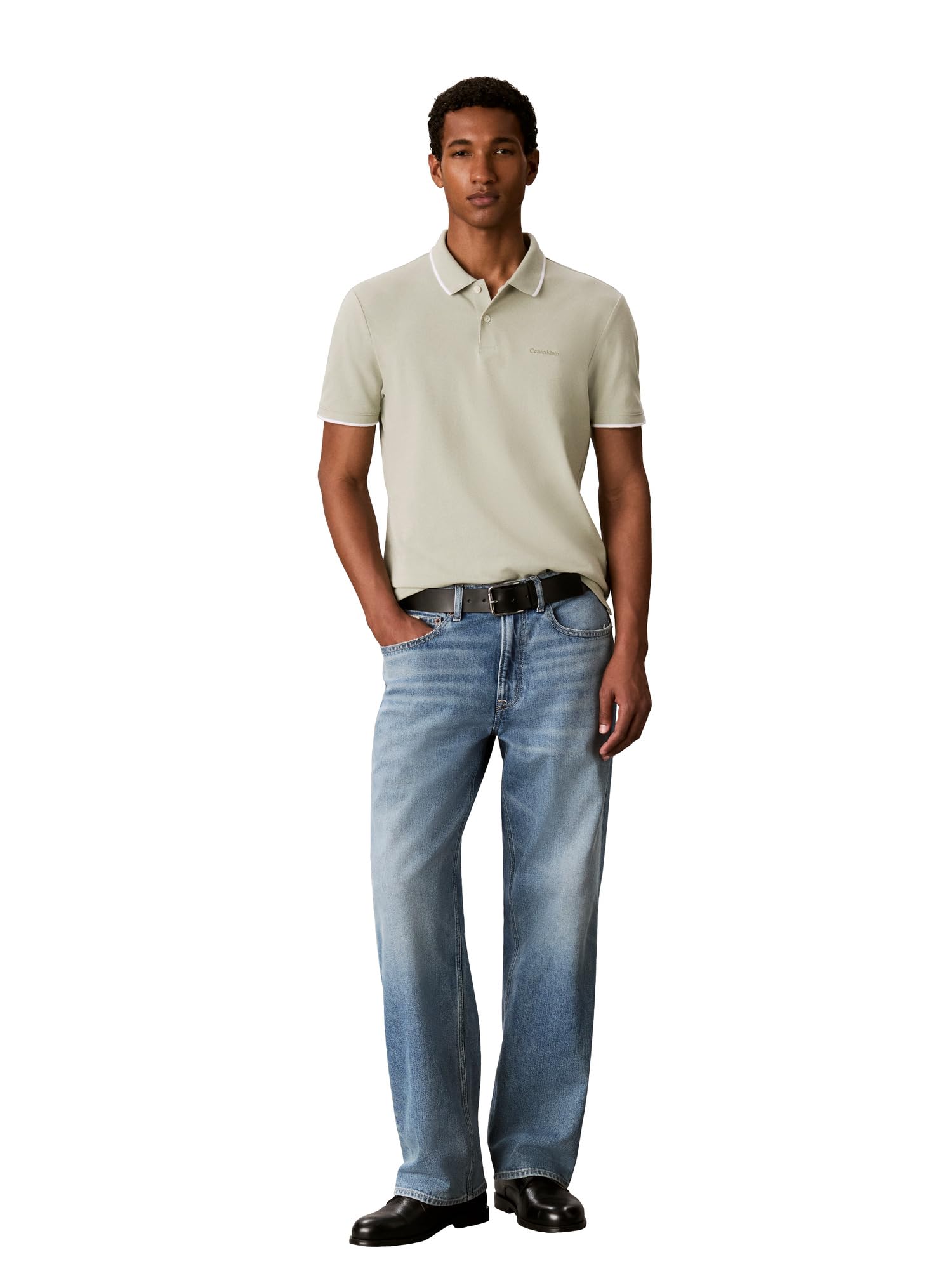 Calvin Klein Men's Liquid Touch Polo Stripe with UV Protection