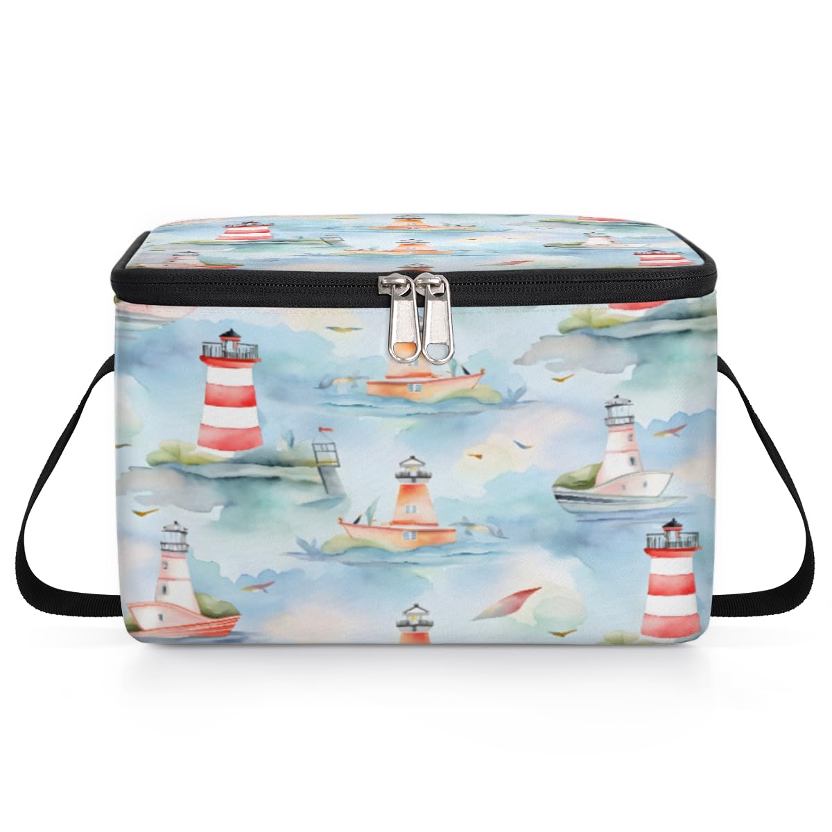 GzLeyigou Lighthouse Lunch Bags for Women Men 9 Cans, Hot & Cold Food Delivery Bag Insulated Grocery Bag Insulated Lunch Box Boat Cooler Bag for Office Work Picnic Beach