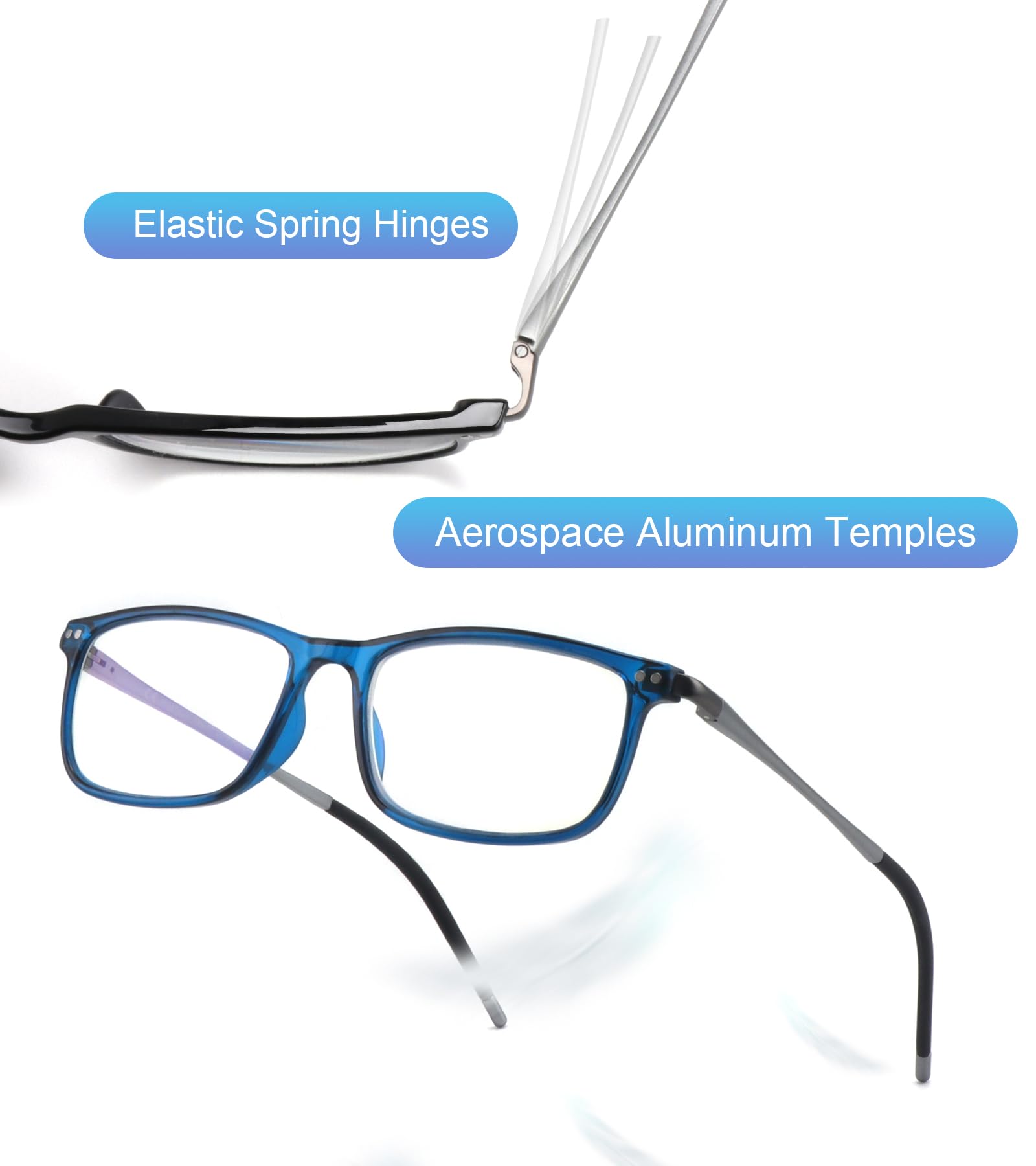 Extrem leichte progressive multifokale Lesebrille für Herren, Aluminiumarm TR90, blauer Lichtrahmen, Multifokus-Lesegerät, Der obere Teil ist nicht 0, blauer Arm und Aluminium, 52-18-149
