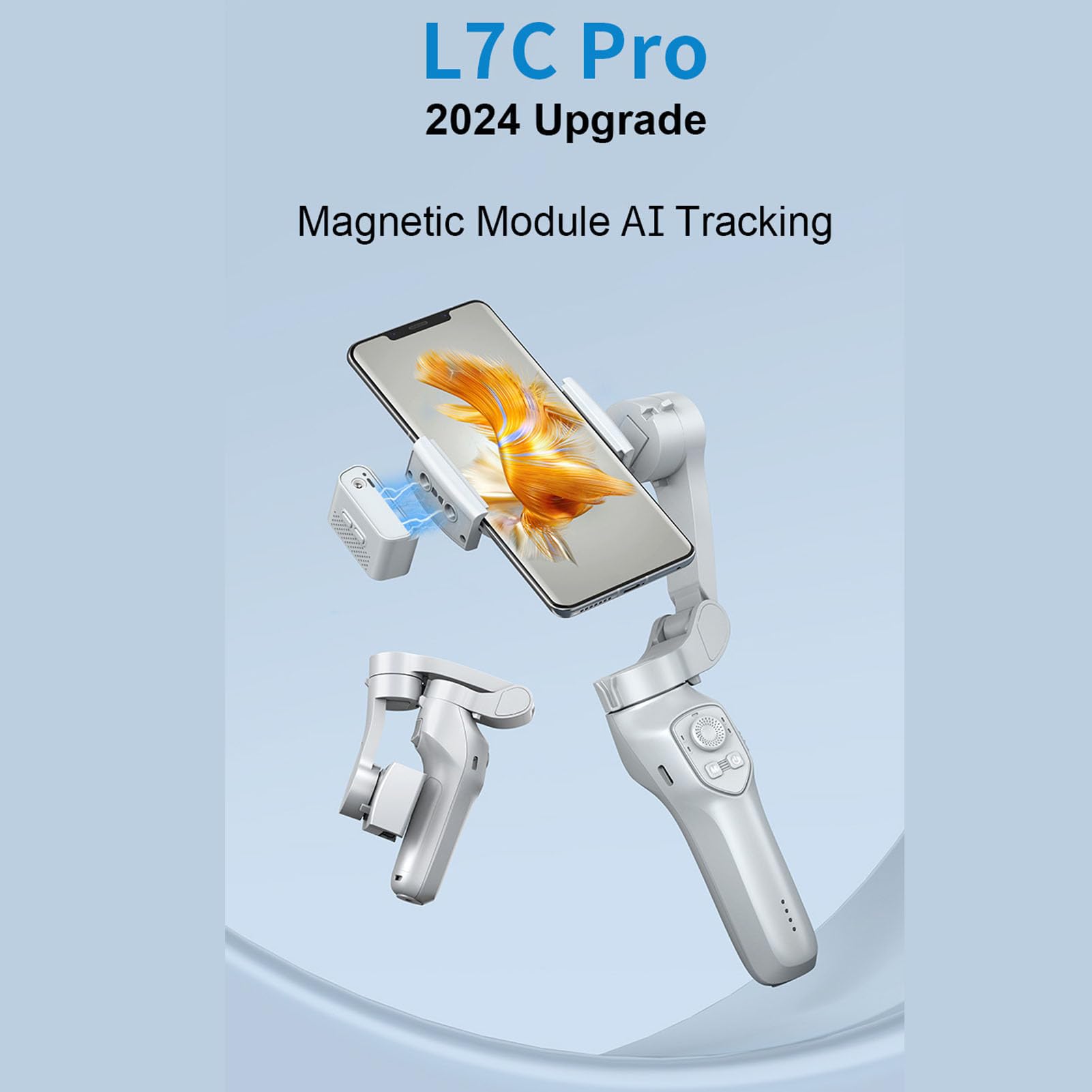 Kit de estabilizador de teléfono inteligente de mano, sin vibración, grabación de video plegable de 3 ejes con módulo de seguimiento automático de rostro AI para vloggers,