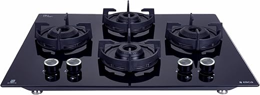 Elica 60cm 4 Burner Auto Ignition Hob | FLEXI 460 LOTUS IND HD BRASS | SABAF Burners | Cast Iron Pan Support with Heat Guard | 8mm Toughened Glass…