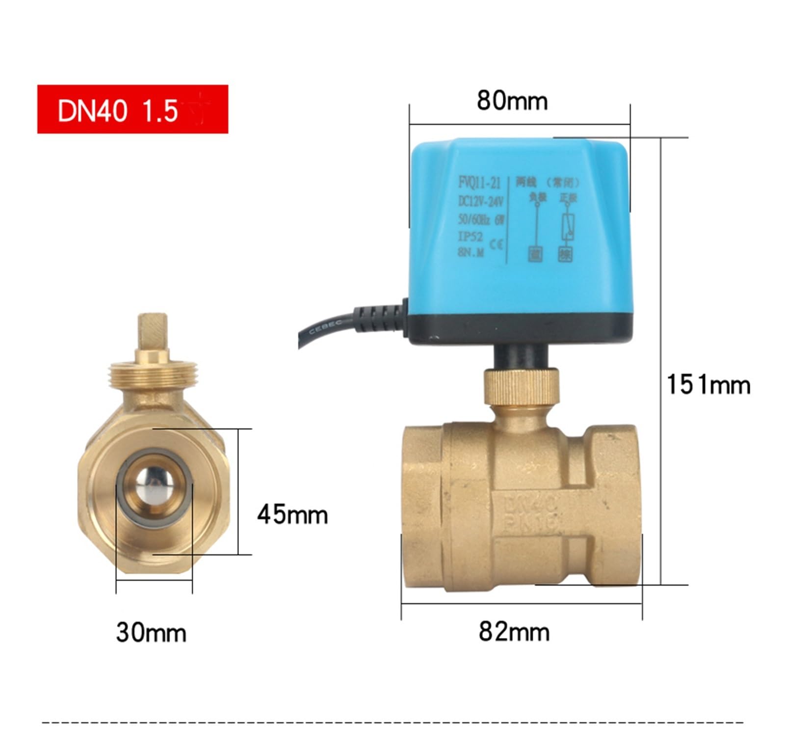 Valvola a sfera elettrica normalmente chiusa/normalmente aperta da 1-1/2" 220 V 12 24 a in ottone a 2 fili, elettrovalvola di ricambio(12VDC,Normally Open)
