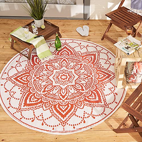 Tapete reversible exterior redondo 5 pies Spice Boho miniatura 4