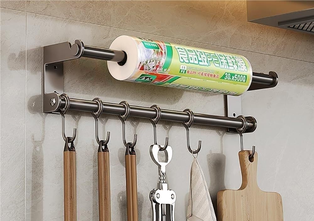 ERERE Stainless Steel Kitchen Rail Organizer, Wall Mounted Utensil Hanging Rack for Pots Pans Cookware Storage(40cm)