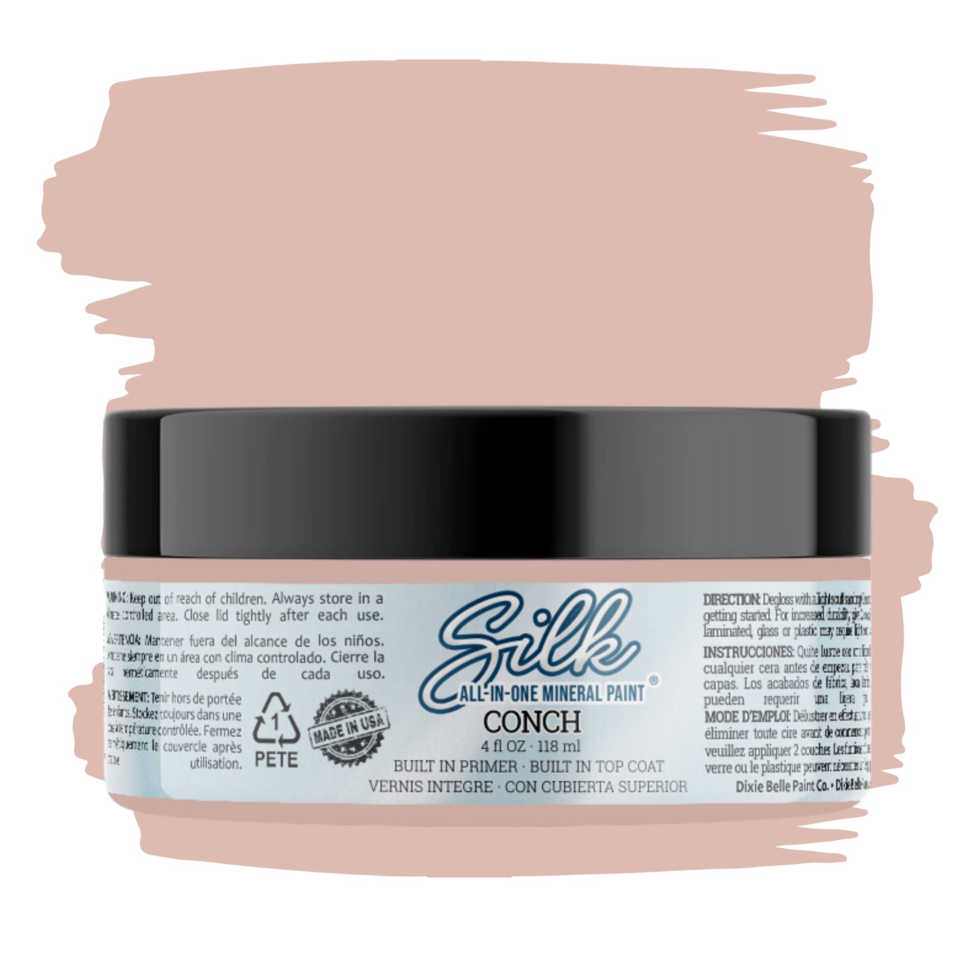 All-in-One Mineral Paint | Dixie Belle Silk | Conch (4oz) | Pretty Pink All-in-One Water Based Primer + Topcoat | Durable Furniture Paint | Low Reflective Finish