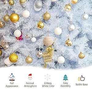 DORTALA Artificial Christmas Tree, 8FT Pine Iridescent Xmas Tree with 1636 Branch Tips, Foldable Metal Stand, White DORTALA Artificial Christmas Tree 8FT Pine Iridescent Xmas Tree with 1636 Branch Tips Foldable Metal Stand White