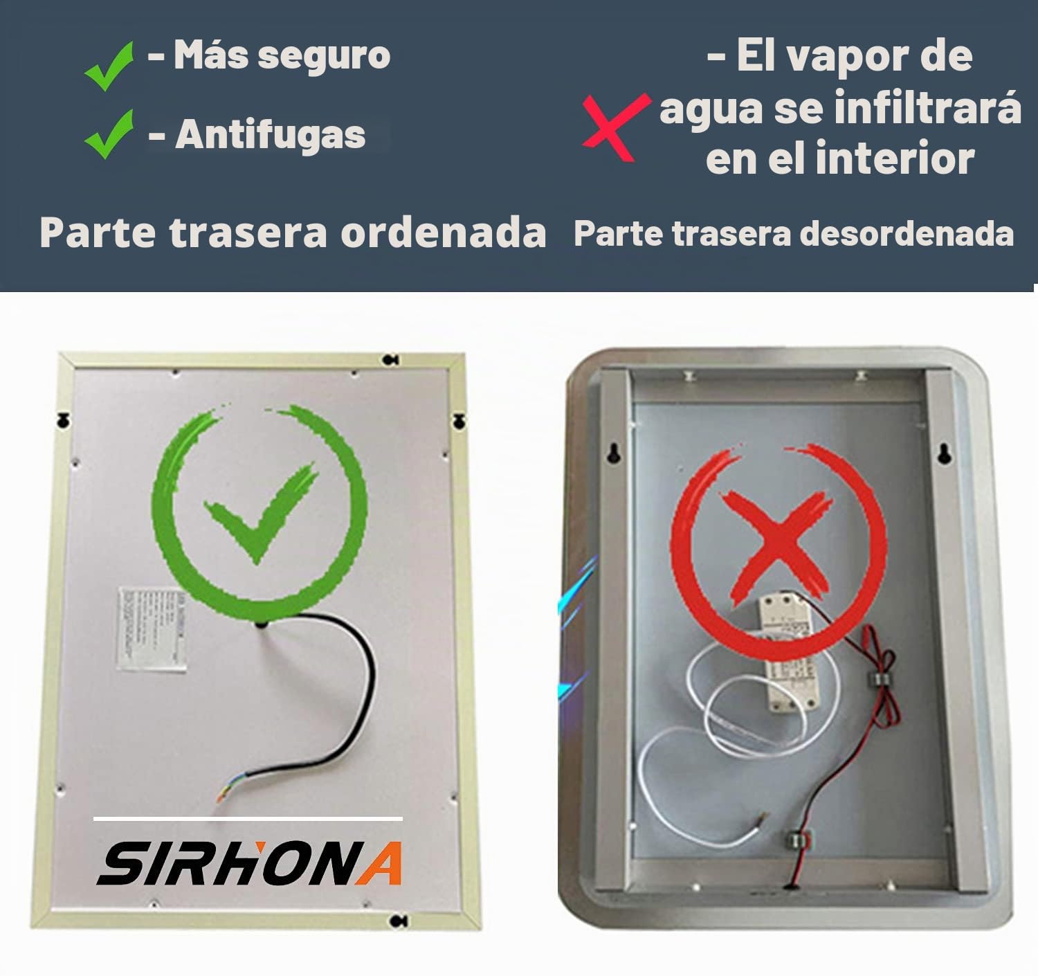 SIRHONA Espejo de Baño 60x100cm Espejo Baño con Iluminación LED, Espejo de Pared con Interruptor Táctil,Espejo de Luz de Baño con ANTIVAHO Luz Espejo de Pared con Accesorios