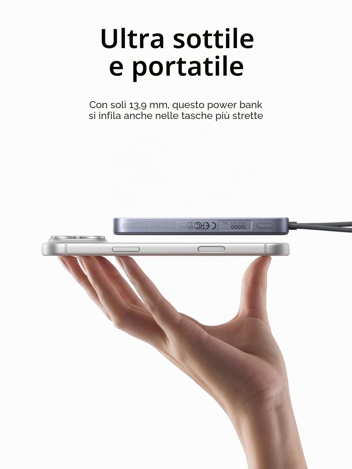 UGREEN MagFlow Air Qi2 15W Batteria Esterna Ultrasottile 10000mAh Cavo USB C PD 30W Compatibile con MagSafe per iPhone 17 16 15 14 13 12 Air Plus Pro Max Power Bank Carica Magnetica (Grigio)