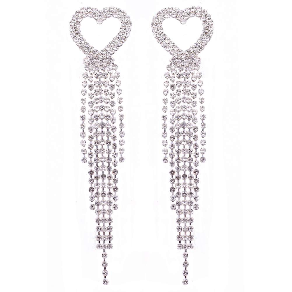 Mlouye Long Tassel Crystal Earrings Statement Fringe Dangling Chain Drop Earring