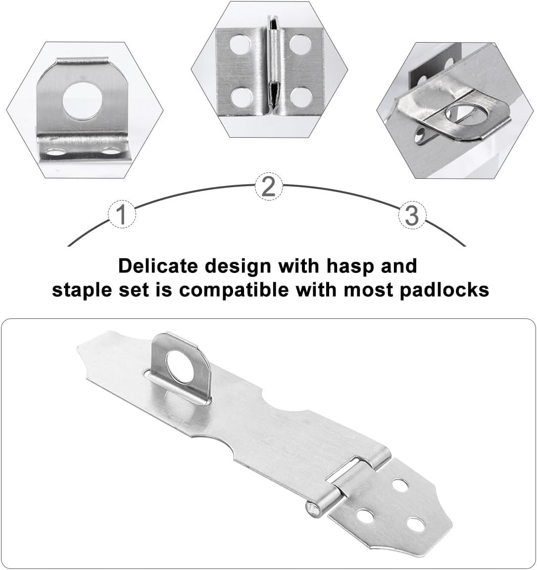 20Pcs Stainless Steel Heavy Duty Padlock Hasp with Fastener | Silver Finish, Desk and Window Use, Door Latch Hardware, Compact Pack for Secure Fitting and Replacement
