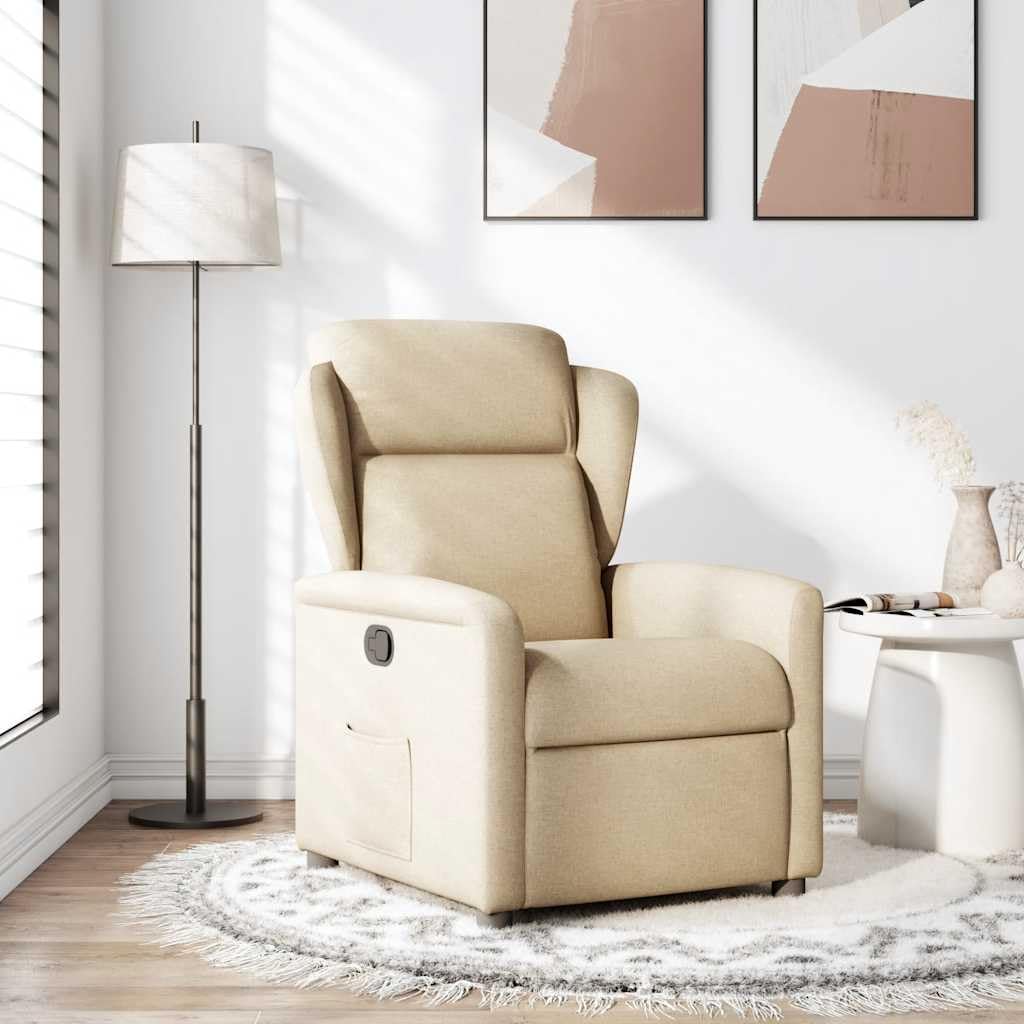 Sillón de relax de tela color crema, ajustable manualmente, acolchado grueso, con bolsillo lateral, capacidad de carga de 110 kg, para salón, dormitorio, sillón con orejeras