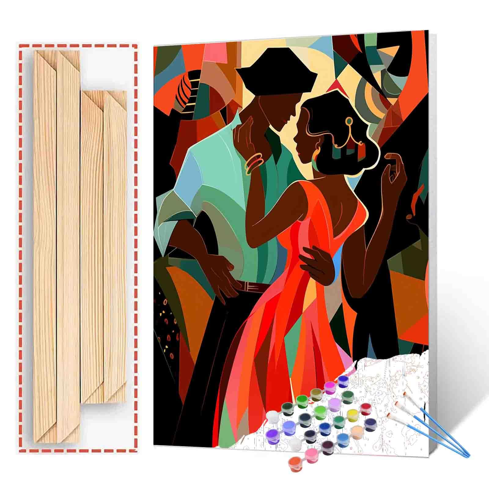 African Woman and Men Painting Romantic Couple Dancing Paint by Number Kits 16 x 20 inch Canvas DIY Abstract Oil Acrylic Art for s Adults Beginner