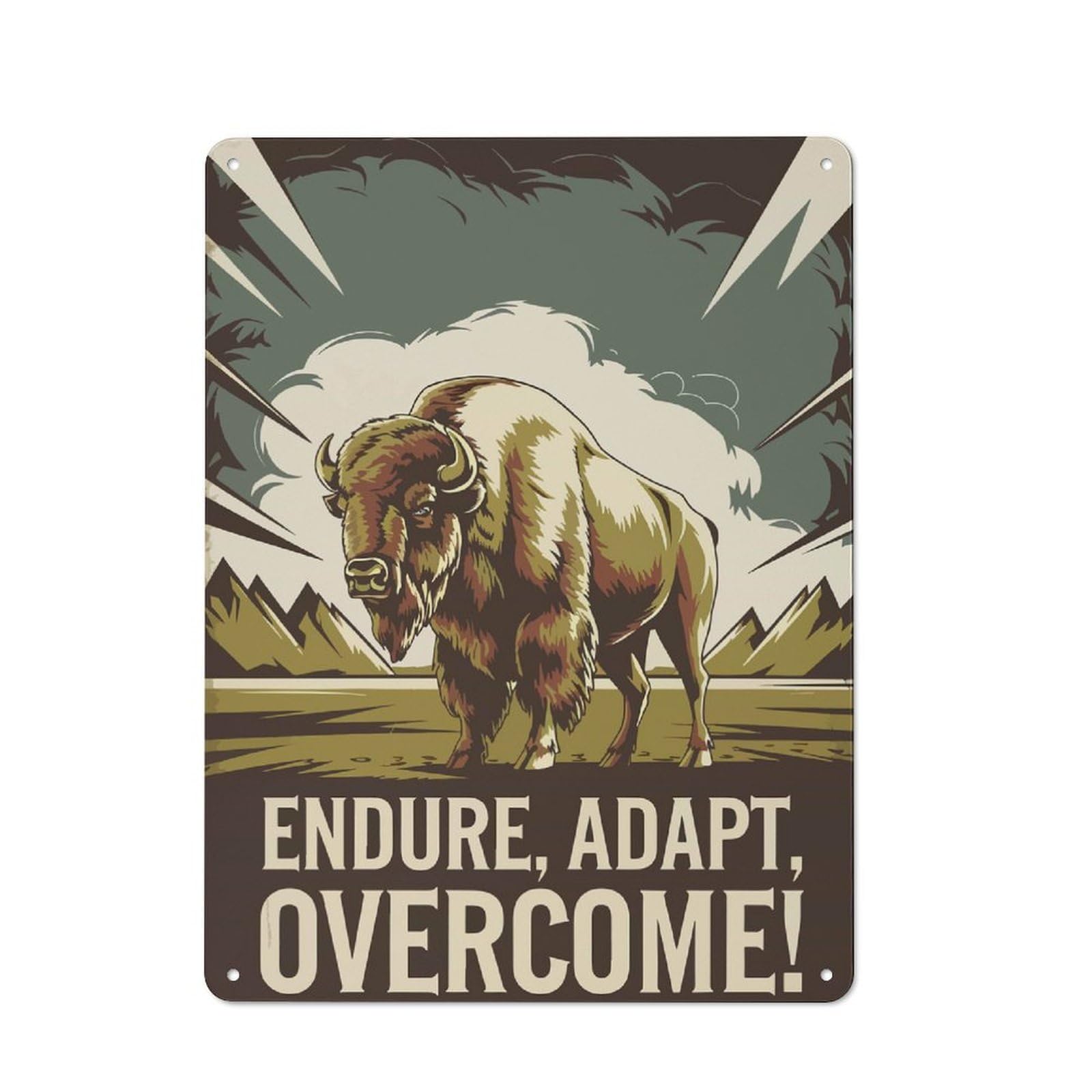 Junmoney Strength Of The Bison Rustic Tin Wall Sign 40X30cm Featuring Bistro Wall Plaque For Restaurant, Kitchen, Counter Or Breakfast Nook