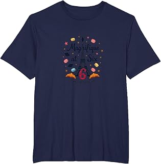 Magnifique at Six: 6 Year Old France Birthday Gift T-Shirt, Men's Big and Tall, Navy Blue