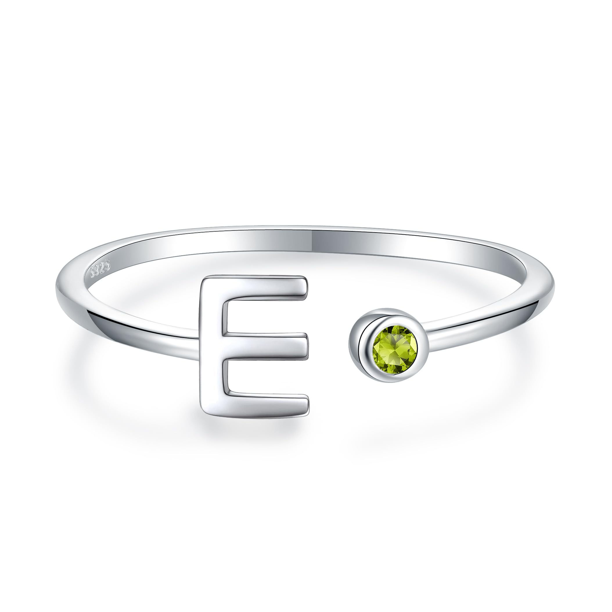 925 Sterling Silver Initial Letter Birthstone Rings for Women Adjustable 1-12 Month Birthstone Alphabet Stacking Ring for Teens Girls Stackable