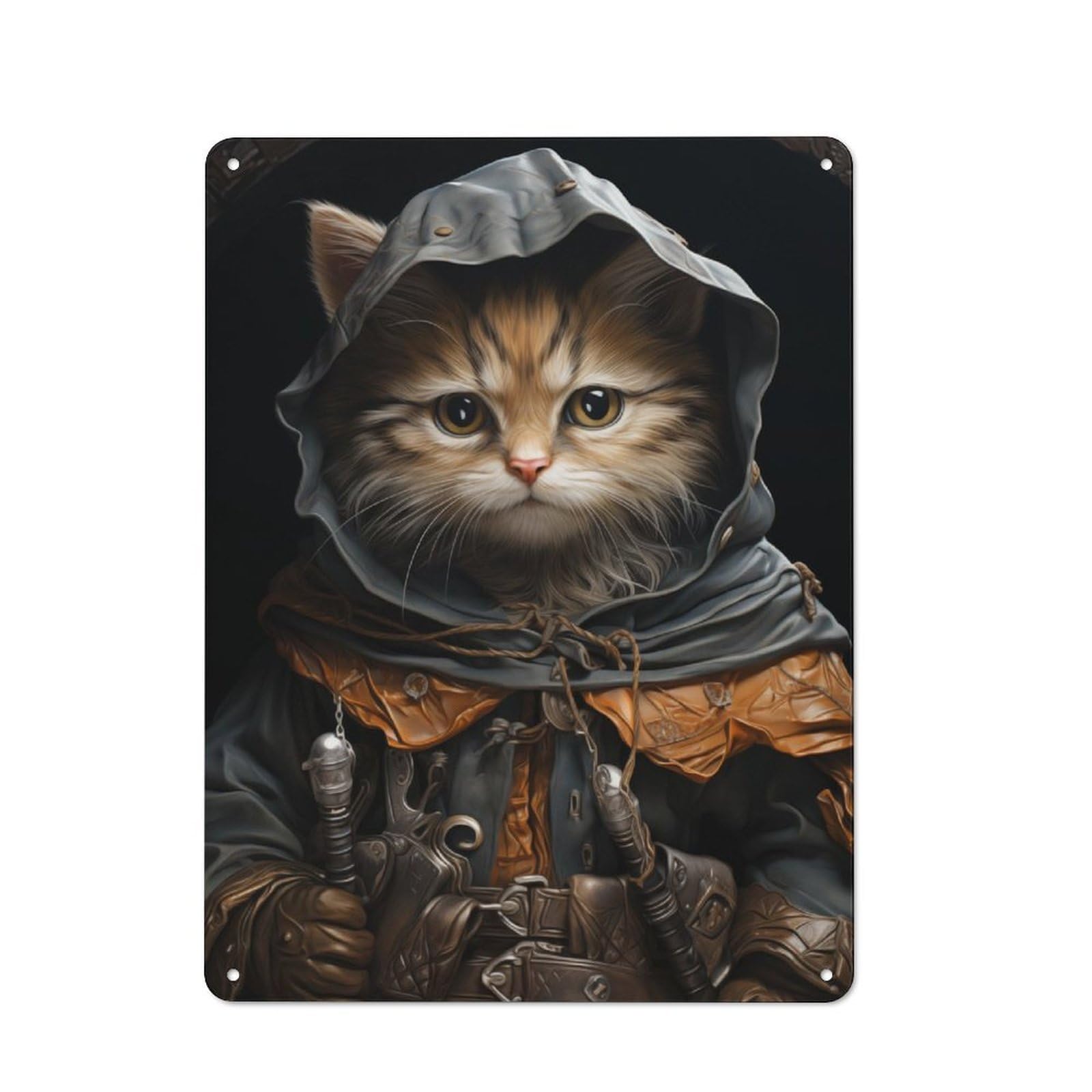 Junmoney Wizard Cat Tin Wall Plaque 40X30cm With For Bar Or Restaurant, Suited To Bar Decor Enthusiasts