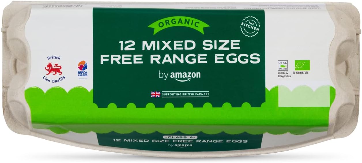 by Amazon Organic Mixed Sized Free Range Eggs, 12 Pack