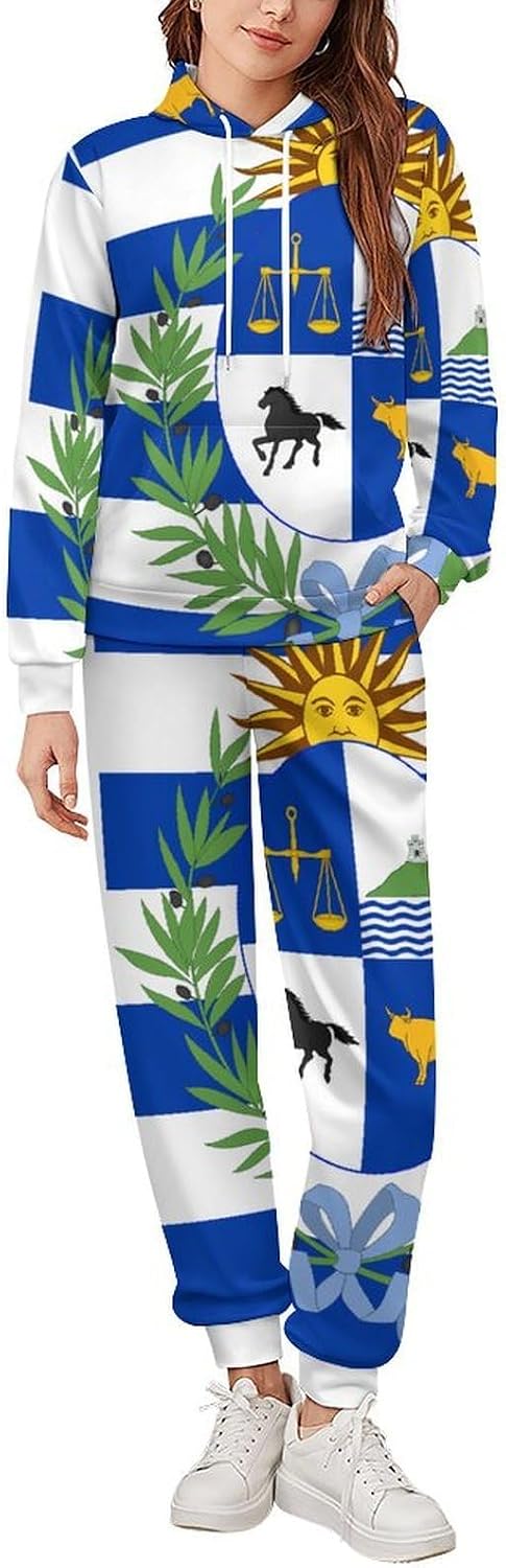 Uruguay Uruguayan Flag National Emblem Womens 2 Piece Outfits for Mens Lounge Hoodies Set Sweatsuit Tracksuits