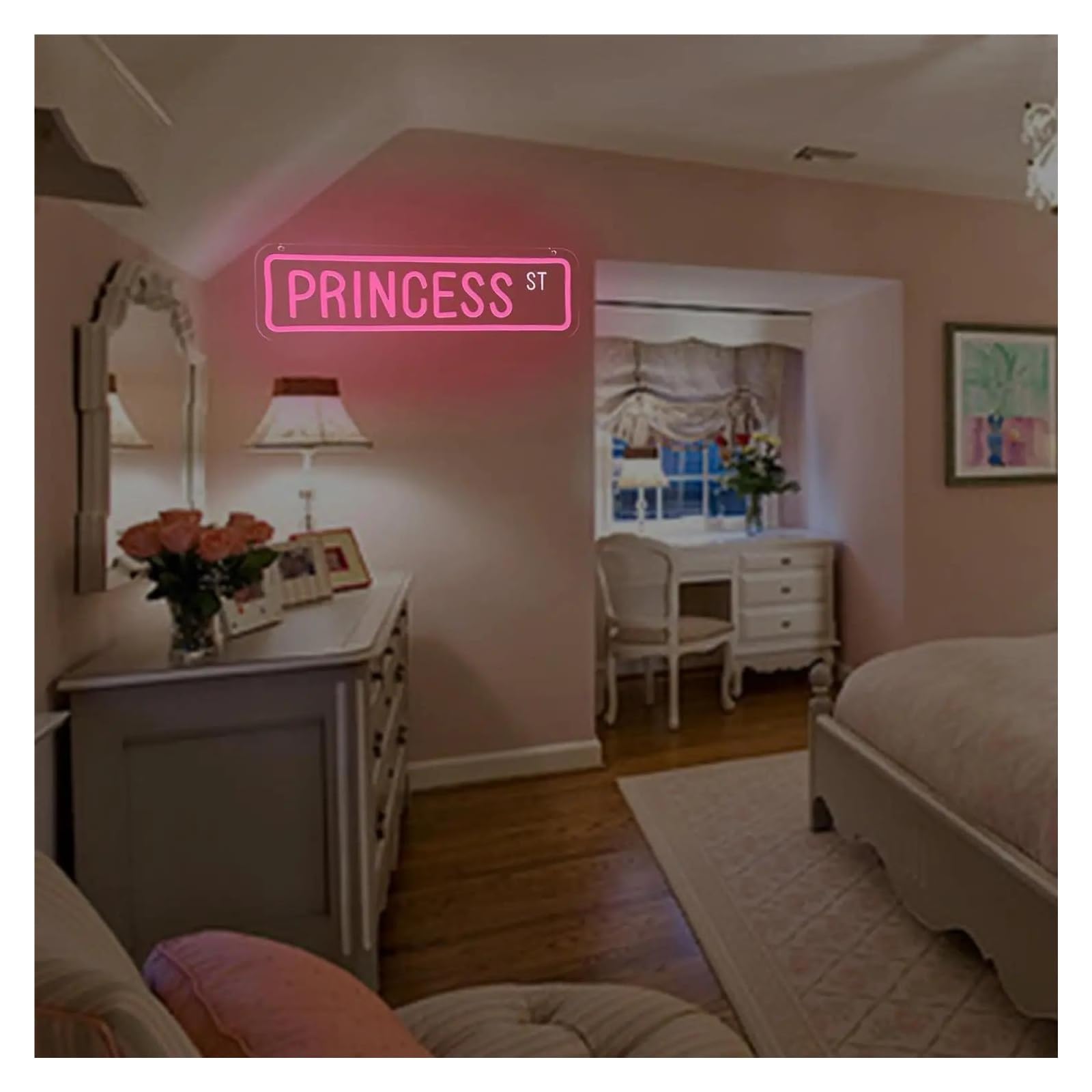 Wiszące neony artystyczne "Princess" Neonowy Wyłącznik Ściemniacza USB Do Baru Cafe Gaming Room Dekoracje Sypialni 15,7x4,6 Cala