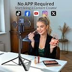 YAyusi 70.9" Auto Tracking Face Selfie Stick Tripod pour iPhone avec lumière, pas d'application, 360° Tripode de rotation qui suit votre mouvement avec télécommande pour l'enregistrement Vlog/Live Stream/Video