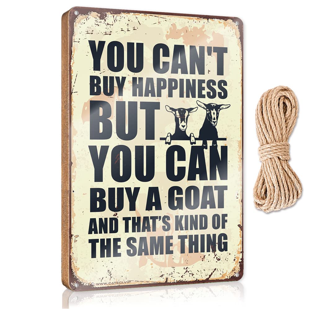 FZFN Winter Door Decorations You Can'T Buy Happiness But You Can Buy A Goats Wooden Sign Funny Bathroom Wall Decor Sign Wood Desk Accessori(23X35CM)