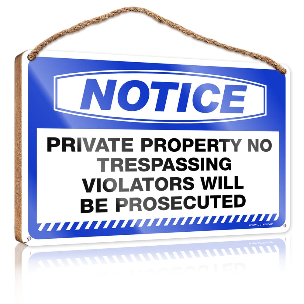 YYHLEH Front Sign Notice Private Property No Trespassing Violators Will Be Prosecuted Wooden Sign Decor For Bedroom Hanging Home Sign(23X35CM)