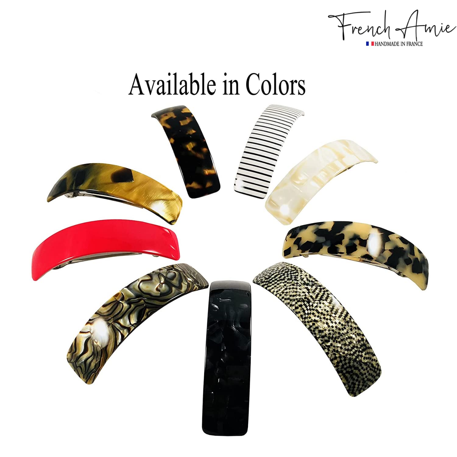 French Amie Ivory Handmade Curved Strong Grip Celluloid Automatic Volume Hair Clip Barrette (Ivory) - Image 2