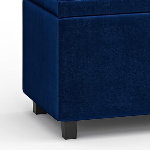 Miniatura 9 de SIMPLIHOME Cosmopolitan - Otomana rectangular de almacenamiento de 34 pulgadas de ancho en tela de terciopelo tapizado azul copetudo, reposapiés,