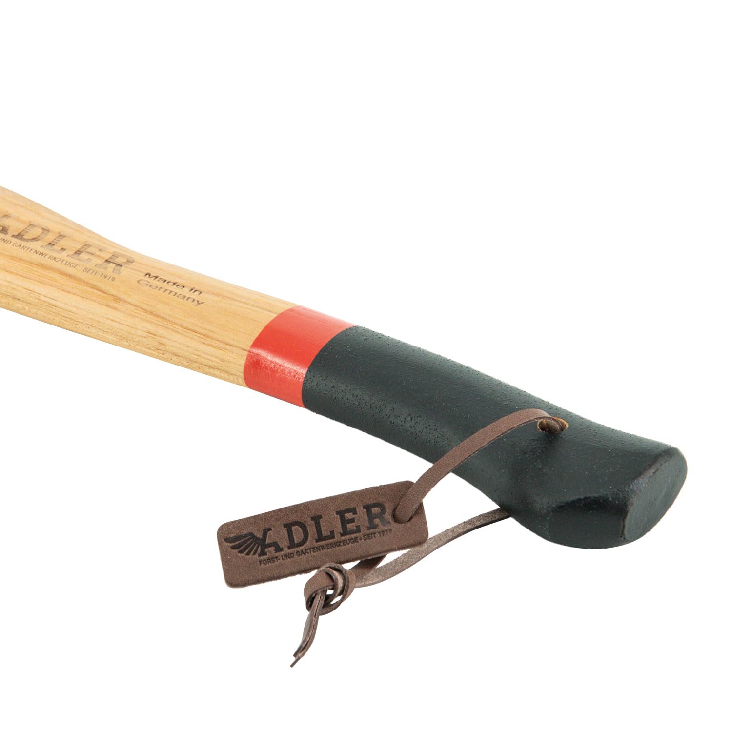 ADLER Beil 600 g, Holzaxt mit 36cm langem ergonomischem Hickory-Stiel, Rutschfester Griff, C60 Stahl Carbon Klinge inklusive Lederschutz/Camping/Forst Garten & Wald/rot, schwarz (Rot/Schwarz) | Geschmiedeter Kopf mit doppelter Sicherheitsverkeilung und Le