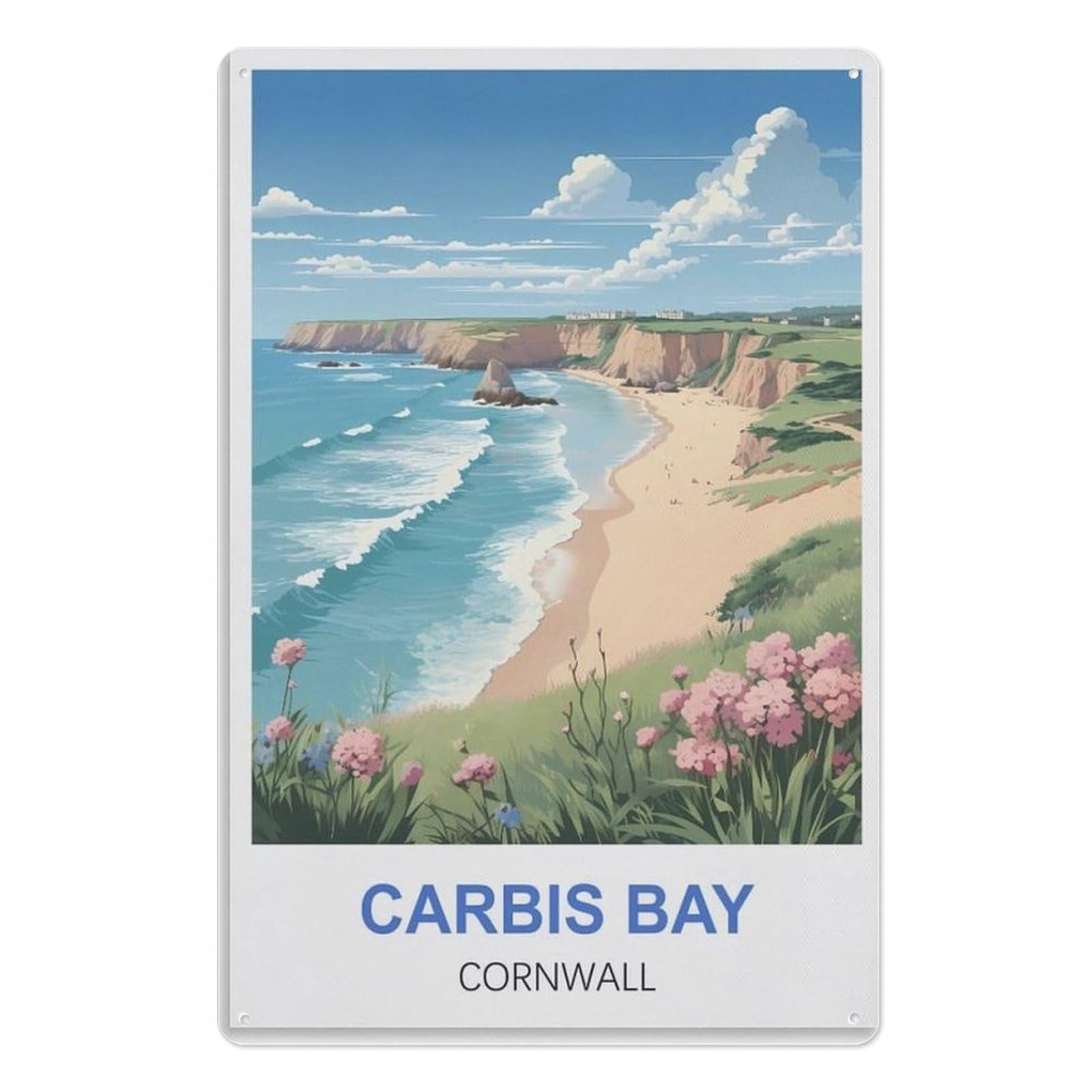 Xjufw A-4 Retro Decor Metal Tin Poster Art Wall Sign Retro Vintage Style Metal Tin Sign，Carbis Bay Cornwall 15X30cm（6X12 Inch）Aa-964